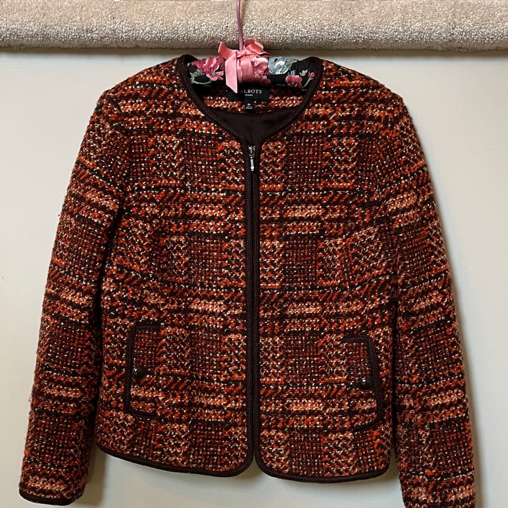 Talbots Women's Orange and Black Tweed Blazer